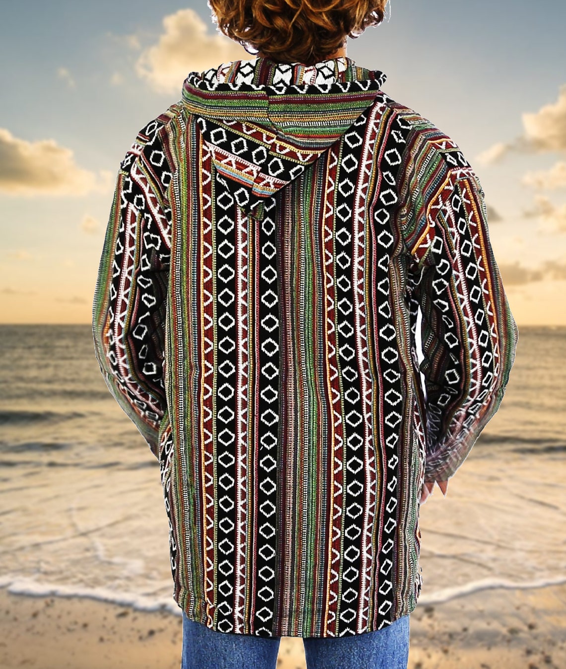 Woven Baja Style Hoodie Zip Up Green/Brown Baja Hoodie Drug Etsy