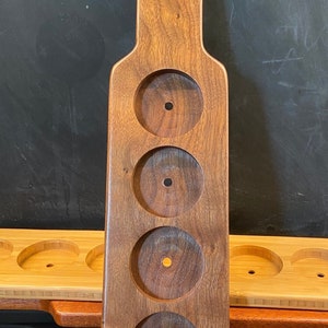 Walnut Beer Sampler Flight Paddle plus four 5 oz taster glasses