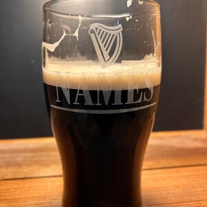 Personalized Guinness Split Your Name Tulip Beer Glass Irish Harp Design image 9