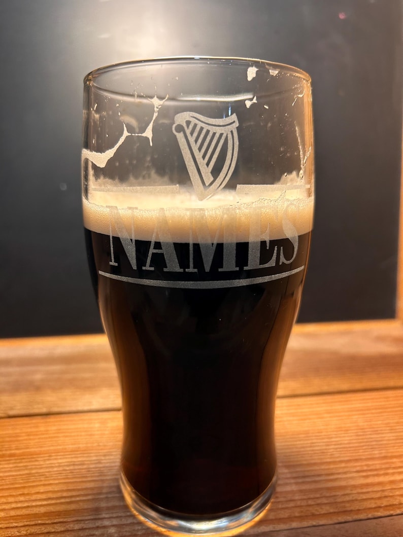 Personalized Guinness Split Your Name Tulip Beer Glass Irish Harp Design image 9