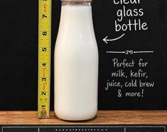 14 oz (sealable lid) Clear Glass Bottle for Milk, Water or Cold Brew Coffee