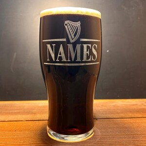 Personalized Guinness Split Your Name Tulip Beer Glass Irish Harp Design image 14