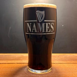 Personalized Guinness Split Your Name Tulip Beer Glass Irish Harp Design