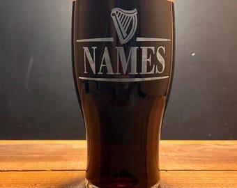 Personalized Guinness Split Your Name Tulip Beer Glass Irish Harp Design