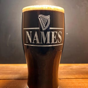Personalized Guinness Split Your Name Tulip Beer Glass Irish Harp Design image 8