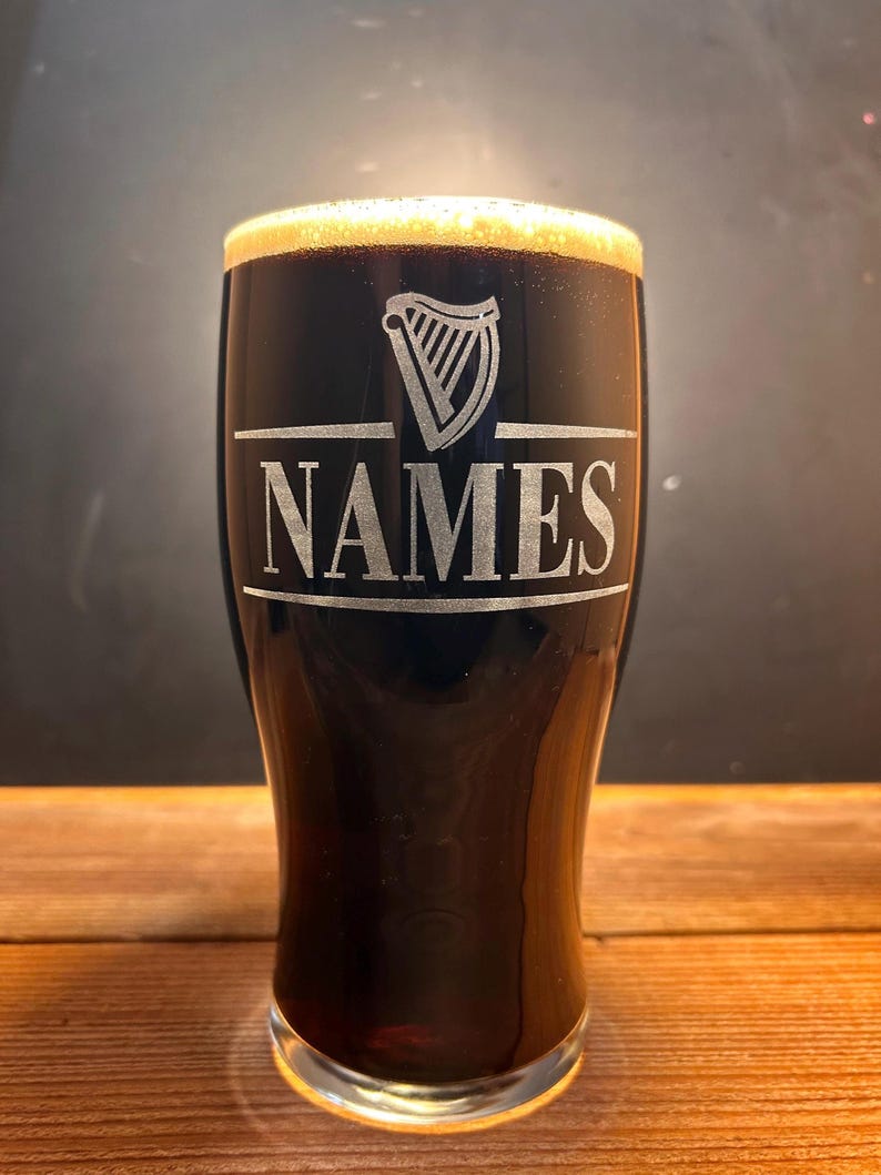 Personalized Guinness Split Your Name Tulip Beer Glass Irish Harp Design image 8