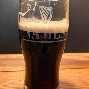 Personalized Guinness Split Your Name Tulip Beer Glass Irish Harp Design image 13