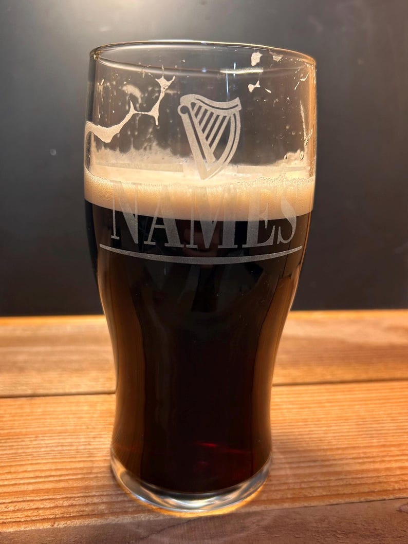 Personalized Guinness Split Your Name Tulip Beer Glass Irish Harp Design image 13