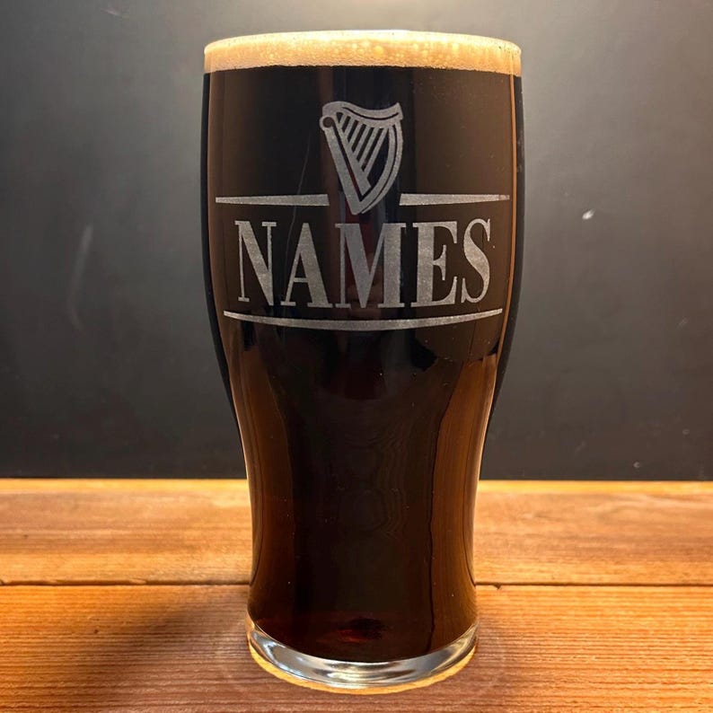 Personalized Guinness Split Your Name Tulip Beer Glass Irish Harp Design image 17
