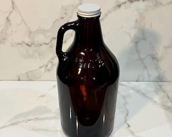Vintage Style Amber Half Gallon Glass Milk Jug: 2 Quart Growler Bottle