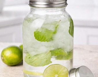 New Mason Jar Glass Cocktail Shaker Threaded Lid and Strainer