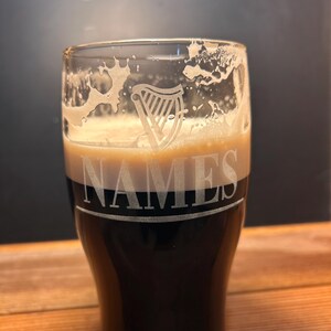 Personalized Guinness Split Your Name Tulip Beer Glass Irish Harp Design image 16