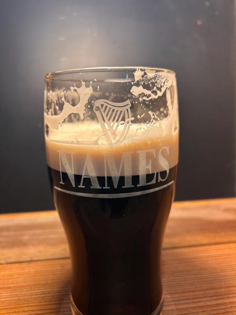 Personalized Guinness Split Your Name Tulip Beer Glass Irish Harp Design image 16