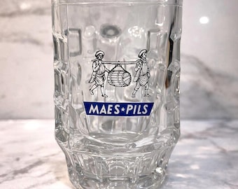 Rare Vintage Belgian Beer Glass Mug Maes Pils by Alken-Maes Brewery 22 ounces