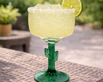 Cactus Stem Margarita Glass 12 oz Summer Cocktail Goblet