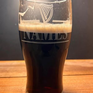 Personalized Guinness Split Your Name Tulip Beer Glass Irish Harp Design image 18