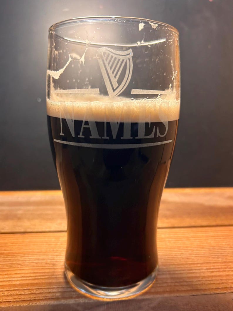Personalized Guinness Split Your Name Tulip Beer Glass Irish Harp Design image 18