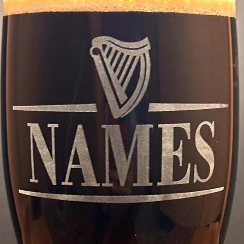 Personalized Guinness Split Your Name Tulip Beer Glass Irish Harp Design image 4