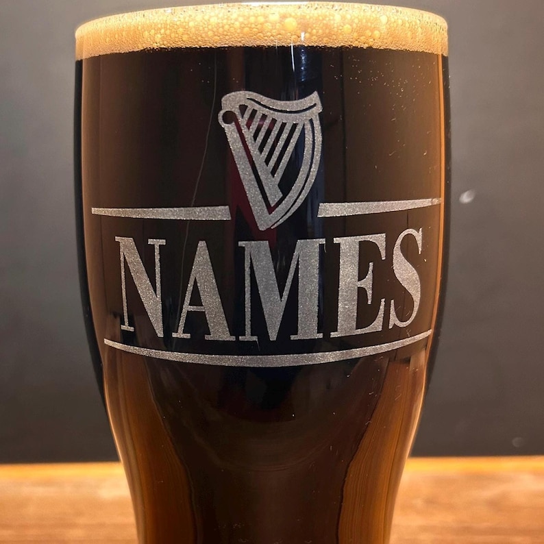 Personalized Guinness Split Your Name Tulip Beer Glass Irish Harp Design image 3