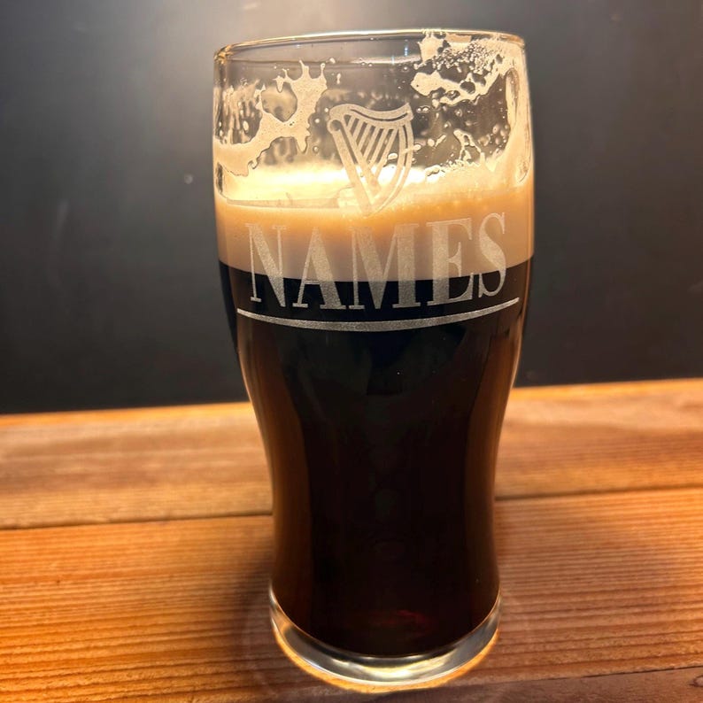 Personalized Guinness Split Your Name Tulip Beer Glass Irish Harp Design image 15