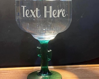 Personalized Cactus Margarita Glass Goblet 16 oz | Retirement Gift Birthday Summer Cocktail