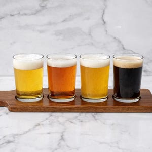 Walnut Beer Sampler Flight Paddle plus four 5 oz taster glasses