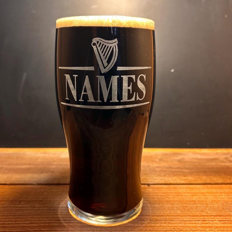 Personalized Guinness Split Your Name Tulip Beer Glass Irish Harp Design image 12