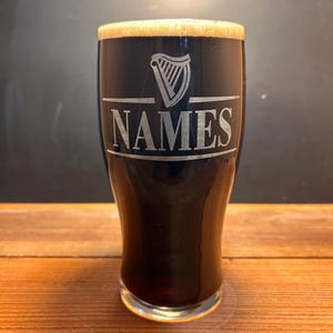 Personalized Guinness Split Your Name Tulip Beer Glass Irish Harp Design image 10