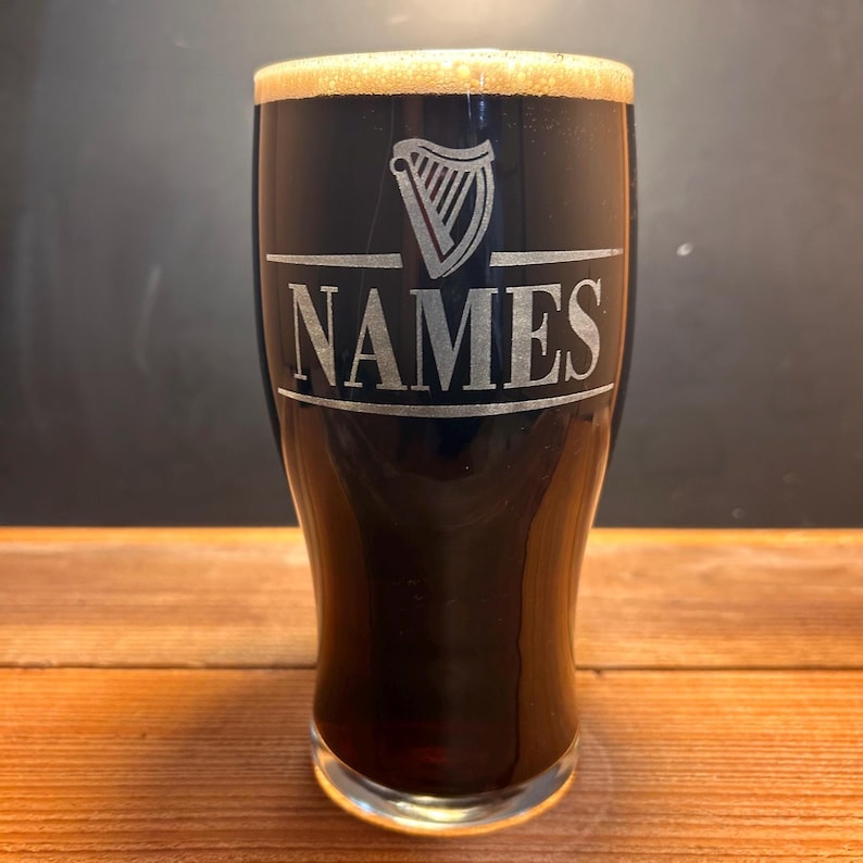 Personalized Guinness Split Your Name Tulip Beer Glass Irish Harp Design image 10