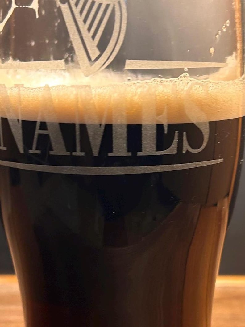 Personalized Guinness Split Your Name Tulip Beer Glass Irish Harp Design image 7