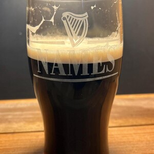 Personalized Guinness Split Your Name Tulip Beer Glass Irish Harp Design image 5
