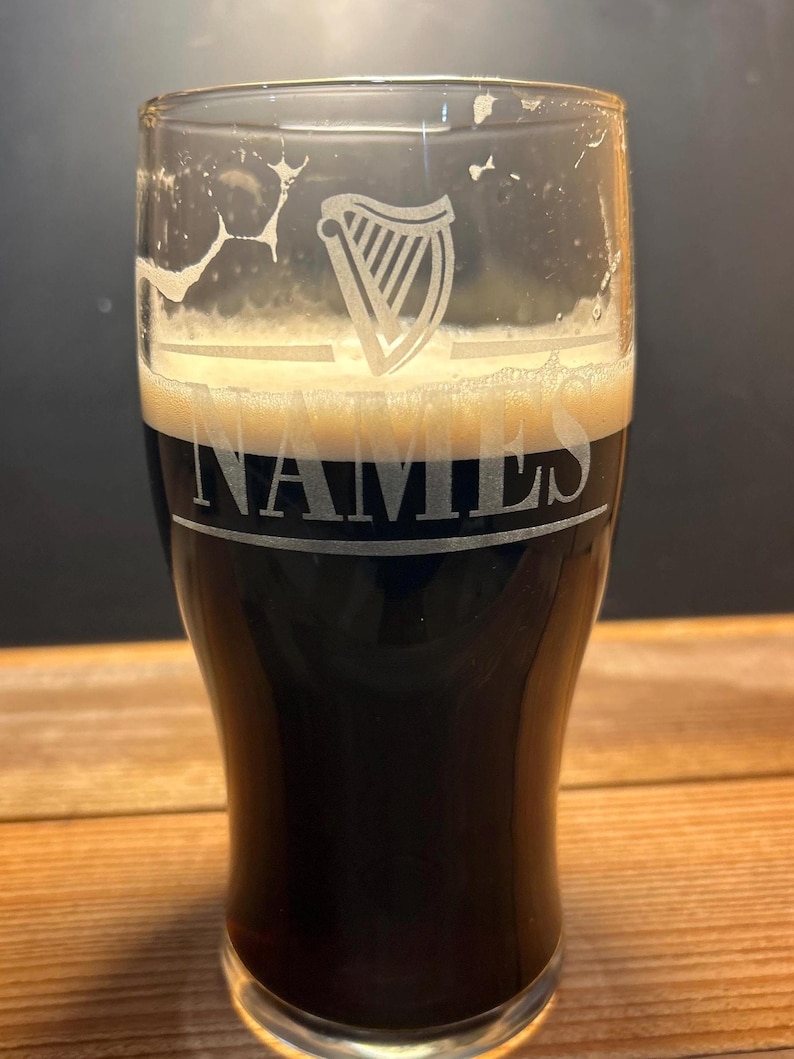 Personalized Guinness Split Your Name Tulip Beer Glass Irish Harp Design image 5
