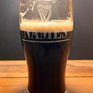 Personalized Guinness Split Your Name Tulip Beer Glass Irish Harp Design image 11