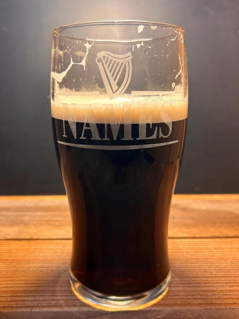Personalized Guinness Split Your Name Tulip Beer Glass Irish Harp Design image 11
