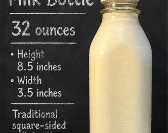 Vintage Style Glass Farmhouse Milk Bottle Quart 32 oz