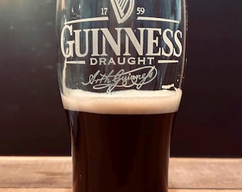Vintage Guinness Etched Pint Glass 20 oz Irish Toasting Tulip
