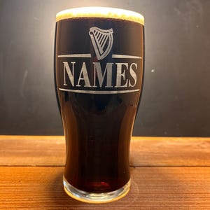 Personalized Guinness Split Your Name Tulip Beer Glass Irish Harp Design image 6