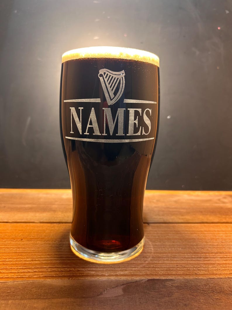 Personalized Guinness Split Your Name Tulip Beer Glass Irish Harp Design image 6