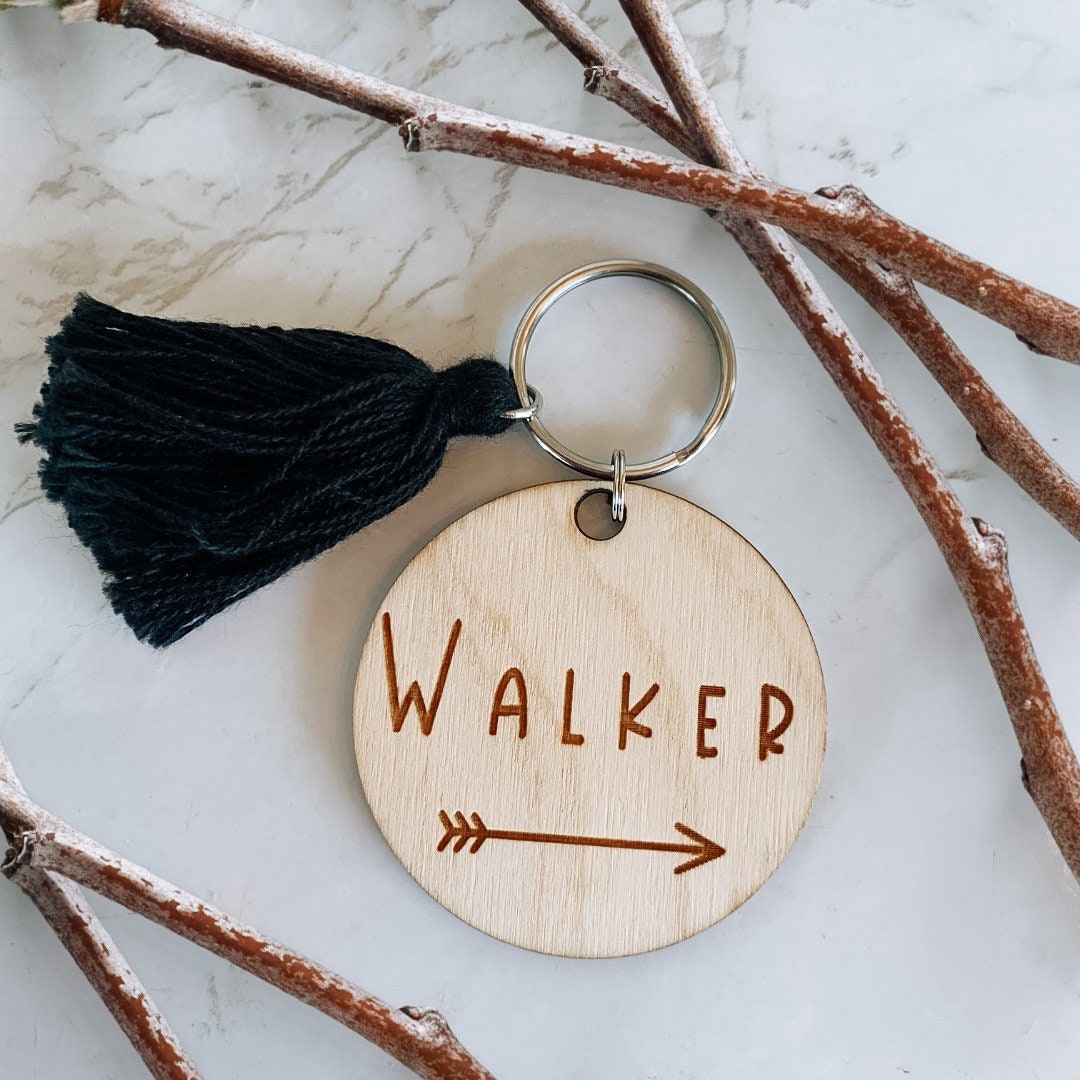 Name & Tassel Keychain | Personalized | Engraved Wood | Diaper Bag Ke…
