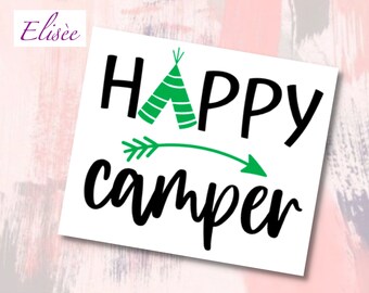 VINYL DECAL_QUOTE_CAMPING_HAPPY CAMPER, lettering, Camping, Camper, stickers, name, stickers, labels,, labeling