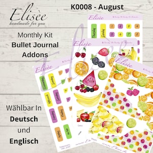 K0008_"FRUTAS" Agosto 2025 Decoración y Washi / Bullet Journal / Cousin / Weeks