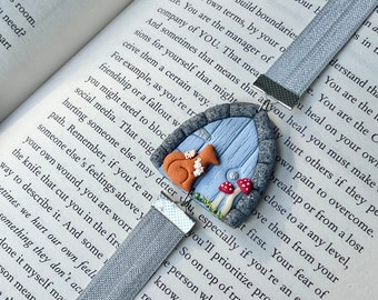 Elastic bookmark featuring woodland fox fairy door, handmade from clay, gifts for book lovers, perfect Christmas gift, planner band