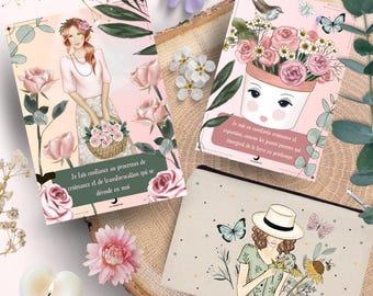 32 Cartes d'affirmations Positives de printemps Eveil Printanier Les Moonettes + trousse en coton - Cartes d'affirmations positives -