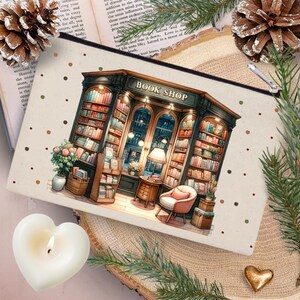 The Enchanted Bookstore Cotton Pencil Case - Makeup Bag - Pencil Case - Cotton Pencil Case