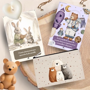 32 Cartes d'affirmations positives pour enfants Les Moonettes + trousse en coton - Cartes d'affirmations positives enfants - Les Moonettes