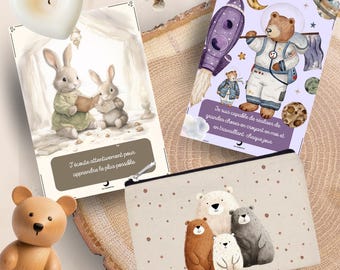32 Cartes d'affirmations positives pour enfants Les Moonettes + trousse en coton - Cartes d'affirmations positives enfants - Les Moonettes