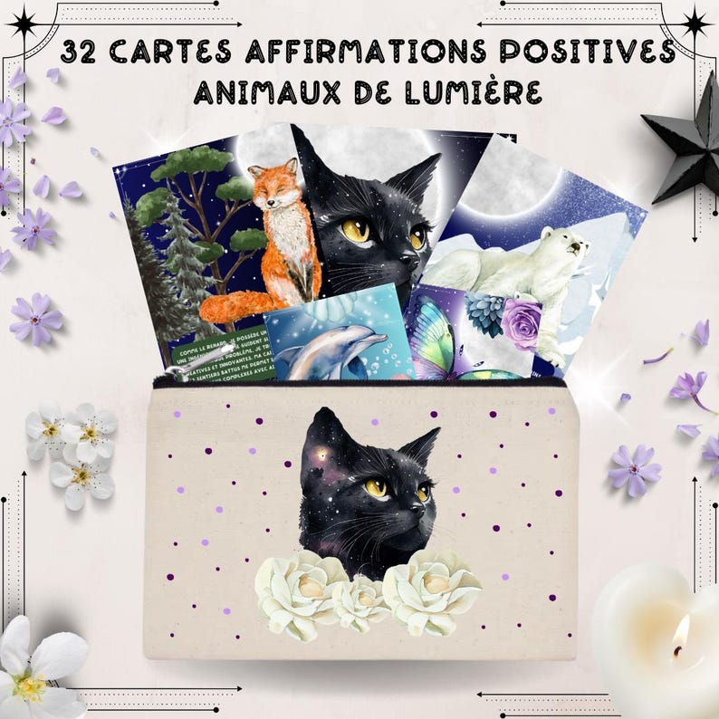 Cartes d'affirmations positives Animaux de Lumière - 32 cartes d'affirmations positives - Cartes artisanales faites main