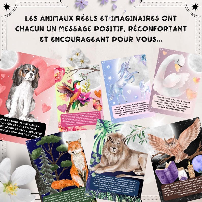 Cartes d'affirmations positives Animaux de Lumière - 32 cartes d'affirmations positives - Cartes artisanales faites main
