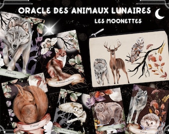 Lunar Animals Oracle Les Moonettes - 20 Oracle cards and storage case - Handmade artisanal Oracle