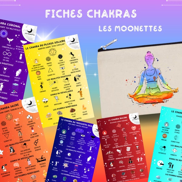 14 fiches Chakras par Les Moonettes - Fiches explicatives 7 chakras - Sources d'énergies pour chaque chakra